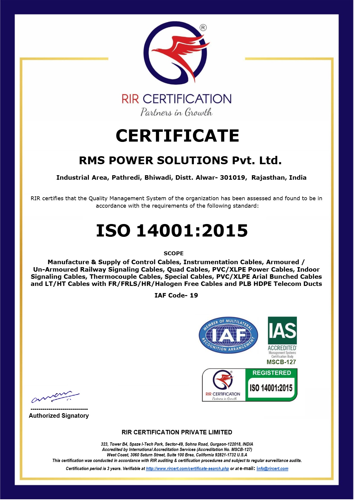 ISO 45001 Certificate