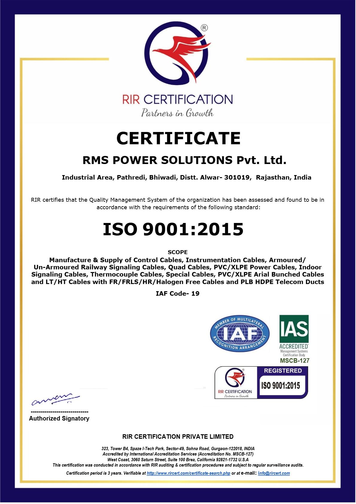 ISO 9001 Certificate